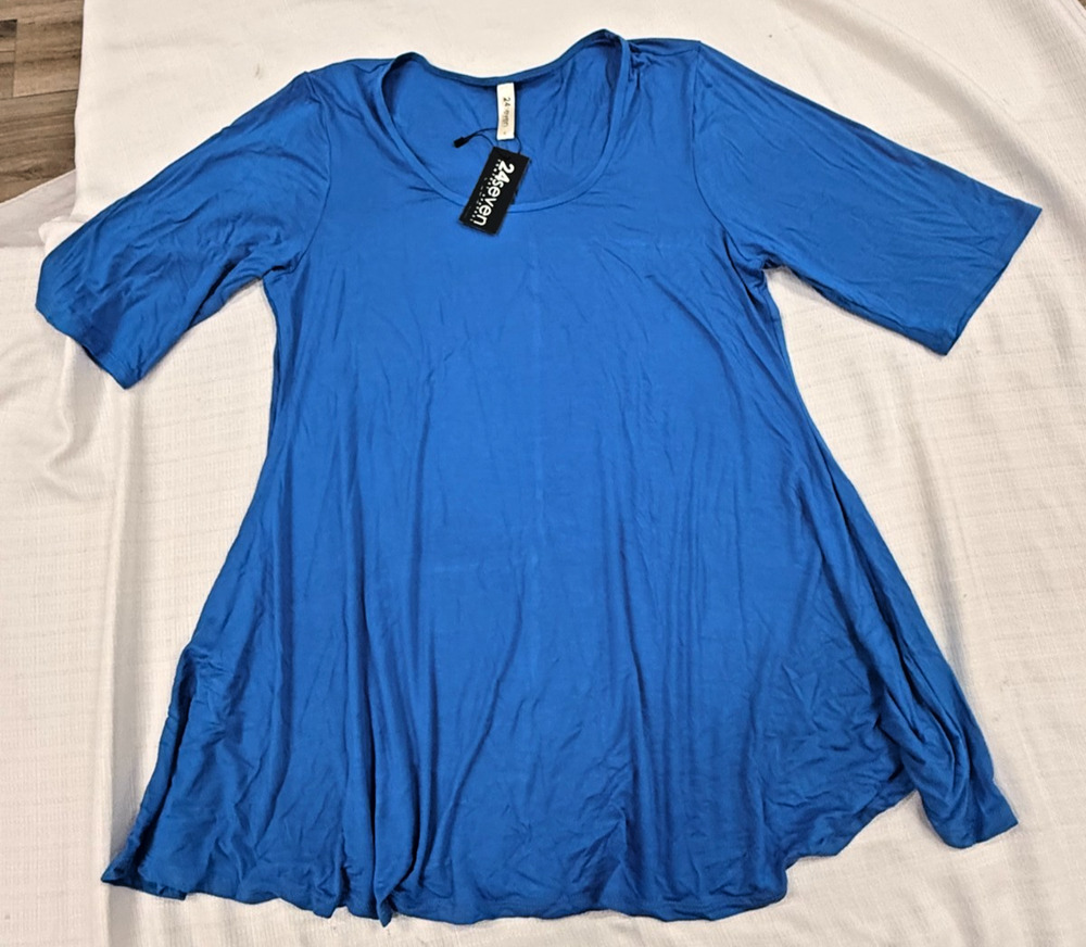 24seven Comfort Apparel Blue Swing Tunic Top Women's 1X 3/4 Sleeve Scoop Neck